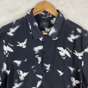 Ksubi Bird Print Short Sleeve Shirt Men's Med Streetwear Tencel Grunge Gothic